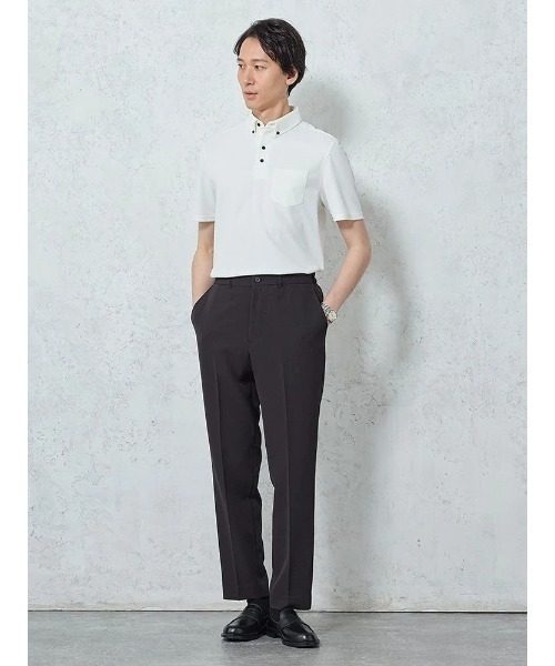 Perfect Suit FActory(パーフェクトスーツファクトリー)の「【高通気】ボタンダウン半袖ポロシャツ ホワイト/ホワイト/ブラック/ネイビー(ポロシャツ・メンズ・ネイビー/ホワイト/オフホワイト/ブラック・S/M/L/LL)」の8枚目の写真