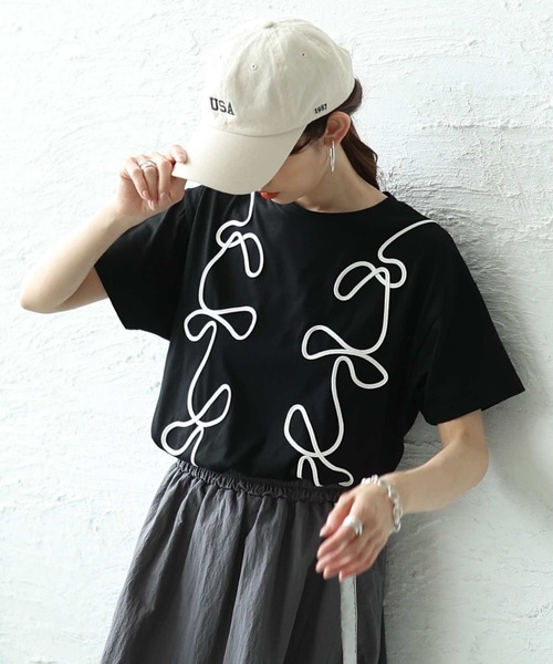 Sawa a la mode(サワアラモード)の「リボン風コード刺繍カットソー(Tシャツ/カットソー・レディース・ブラック/オフホワイト・FREE)」の1枚目の写真