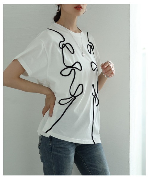 Sawa a la mode(サワアラモード)の「リボン風コード刺繍カットソー(Tシャツ/カットソー・レディース・ブラック/オフホワイト・FREE)」の7枚目の写真