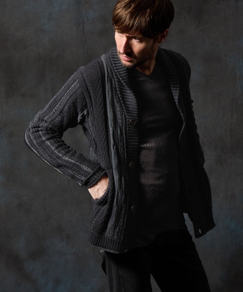 HIDEAWAYS NICOLE（ハイダウェイニコル）の「ランダムストライプ３Dニットカーディガン（カーディガン/ボレロ・メンズ・ホワイト×ブラック/ブラック×ホワイト/ブルー系/ブラック系・MEDIUM/X-LARGE/LARGE）」の3枚目の写真