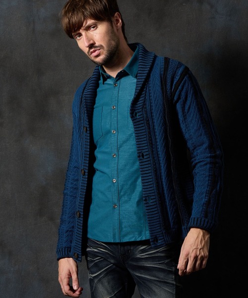 HIDEAWAYS NICOLE（ハイダウェイニコル）の「ランダムストライプ３Dニットカーディガン（カーディガン/ボレロ・メンズ・ホワイト×ブラック/ブラック×ホワイト/ブルー系/ブラック系・MEDIUM/X-LARGE/LARGE）」の4枚目の写真