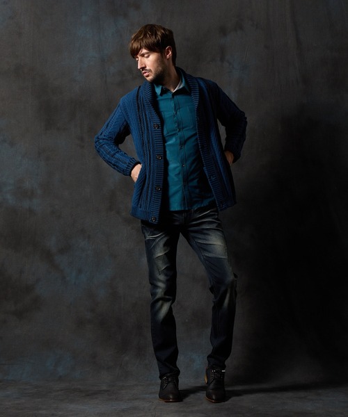 HIDEAWAYS NICOLE（ハイダウェイニコル）の「ランダムストライプ３Dニットカーディガン（カーディガン/ボレロ・メンズ・ホワイト×ブラック/ブラック×ホワイト/ブルー系/ブラック系・MEDIUM/X-LARGE/LARGE）」の17枚目の写真