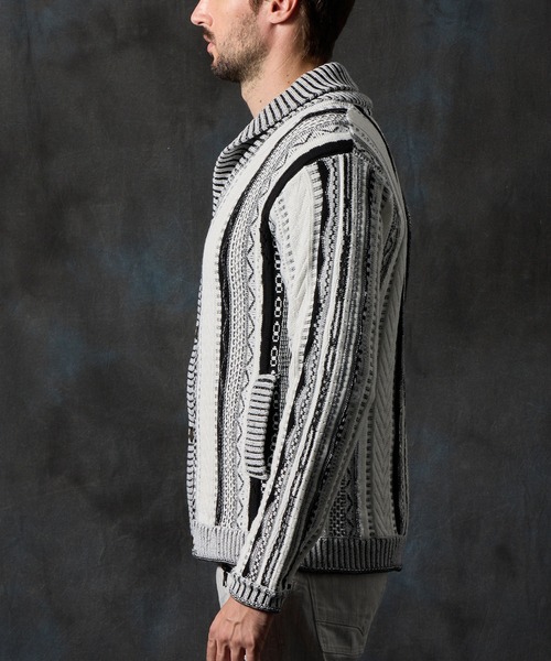 HIDEAWAYS NICOLE（ハイダウェイニコル）の「ランダムストライプ３Dニットカーディガン（カーディガン/ボレロ・メンズ・ホワイト×ブラック/ブラック×ホワイト/ブルー系/ブラック系・MEDIUM/X-LARGE/LARGE）」の14枚目の写真