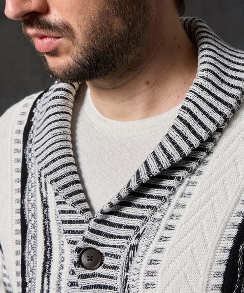 HIDEAWAYS NICOLE（ハイダウェイニコル）の「ランダムストライプ３Dニットカーディガン（カーディガン/ボレロ・メンズ・ホワイト×ブラック/ブラック×ホワイト/ブルー系/ブラック系・MEDIUM/X-LARGE/LARGE）」の12枚目の写真