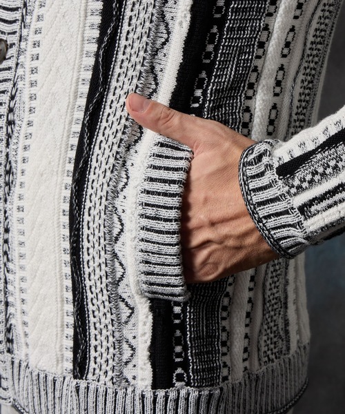 HIDEAWAYS NICOLE（ハイダウェイニコル）の「ランダムストライプ３Dニットカーディガン（カーディガン/ボレロ・メンズ・ホワイト×ブラック/ブラック×ホワイト/ブルー系/ブラック系・MEDIUM/X-LARGE/LARGE）」の11枚目の写真