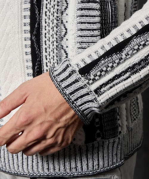 HIDEAWAYS NICOLE（ハイダウェイニコル）の「ランダムストライプ３Dニットカーディガン（カーディガン/ボレロ・メンズ・ホワイト×ブラック/ブラック×ホワイト/ブルー系/ブラック系・MEDIUM/X-LARGE/LARGE）」の10枚目の写真