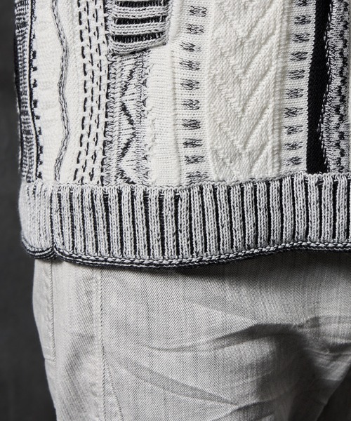 HIDEAWAYS NICOLE（ハイダウェイニコル）の「ランダムストライプ３Dニットカーディガン（カーディガン/ボレロ・メンズ・ホワイト×ブラック/ブラック×ホワイト/ブルー系/ブラック系・MEDIUM/X-LARGE/LARGE）」の9枚目の写真