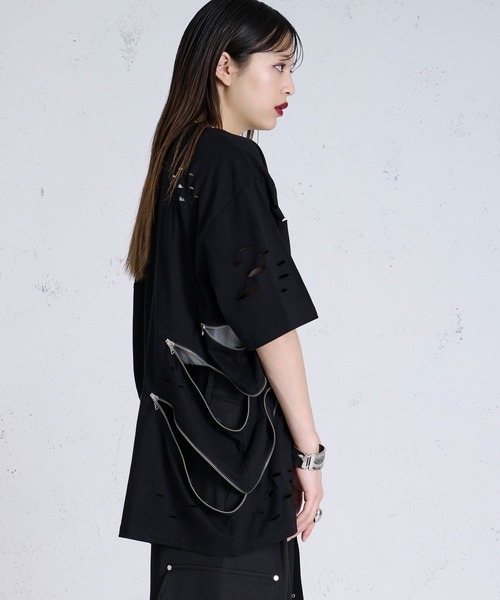 【狐独】メッシュデザインジップフーディ Ellno Loset Ellno Loset パーカー 「狐独」メッシュデザインジップフーディ