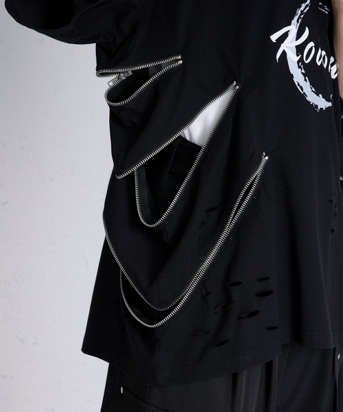 狐独(コドク)の「ジップデザインロゴプリントTシャツ(Tシャツ/カットソー・メンズ・ブラック/オフホワイト・MEDIUM/LARGE)」の19枚目の写真