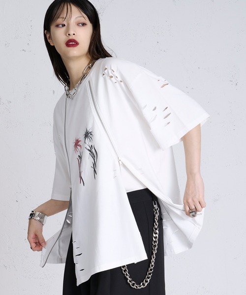 狐独(コドク)の「ジップデザインロゴプリントTシャツ(Tシャツ/カットソー・メンズ・ブラック/オフホワイト・MEDIUM/LARGE)」の21枚目の写真