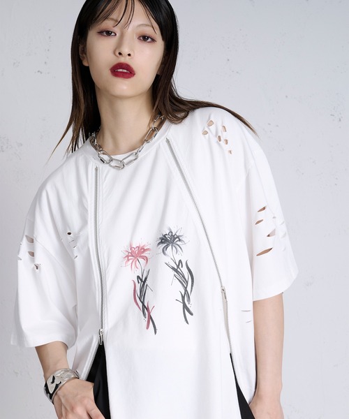 狐独(コドク)の「ジップデザインロゴプリントTシャツ(Tシャツ/カットソー・メンズ・ブラック/オフホワイト・MEDIUM/LARGE)」の22枚目の写真