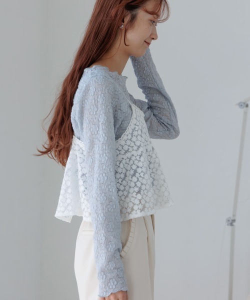 flower(フラワー)の「ポッピングフラワートップ(Tシャツ/カットソー・レディース・グレー/ホワイト・FREE)」の9枚目の写真