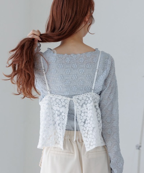 flower(フラワー)の「ポッピングフラワートップ(Tシャツ/カットソー・レディース・グレー/ホワイト・FREE)」の10枚目の写真