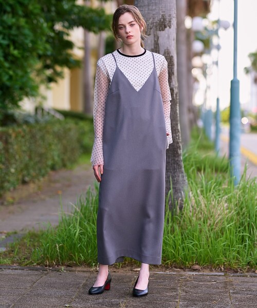 DRESSTERIOR（ドレステリア）の「【美人百花/モデル美香着用】コンフォートアイラインキャミワンピース（ワンピース・レディース・ブラック/グレー・38/36/34）」の6枚目の写真