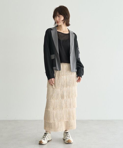 Editt by YECCA VECCA(エディットバイイェッカヴェッカ)の「フリンジロングスカート(スカート・レディース・ブラック/ブラウン/ライトベージュ・FREE)」の15枚目の写真