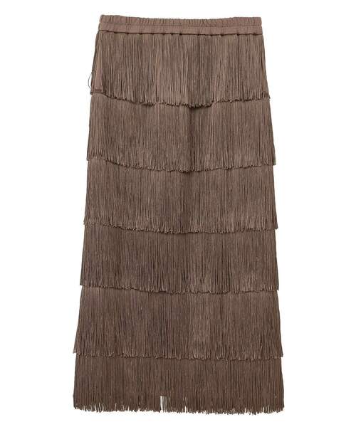 Editt by YECCA VECCA(エディットバイイェッカヴェッカ)の「フリンジロングスカート(スカート・レディース・ブラック/ブラウン/ライトベージュ・FREE)」の9枚目の写真