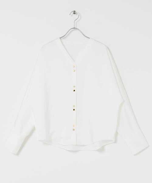 ボタンデザインサテンVネックブラウス（シャツ/ブラウス）｜URBAN