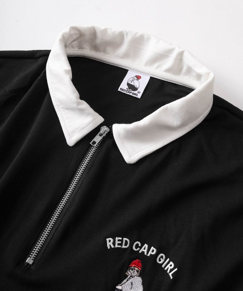 Red Cap Girl(レッドキャプガール)の「【70】【RCG】冷感とろみポンチ サイドスリット ワンポイント ハーフジップ(ポロシャツ・メンズ・ブラック/ホワイト/グリーン/ピンク/ライトグレー/チャコールグレー/ブルー・L/M/XL)」の10枚目の写真