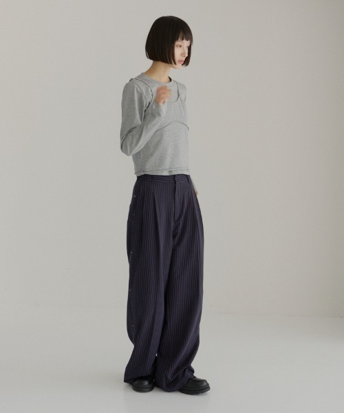 haek(ハク)の「stripe wide pants/ストライプワイドパンツ(スラックス・レディース・ネイビー/グレー/ブラック/チャコールグレー/ホワイト/ブラウン・SMALL/MEDIUM/X-SMALL)」の9枚目の写真