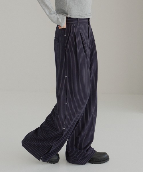 stripe wide pants/ストライプワイドパンツ（スラックス）｜haek