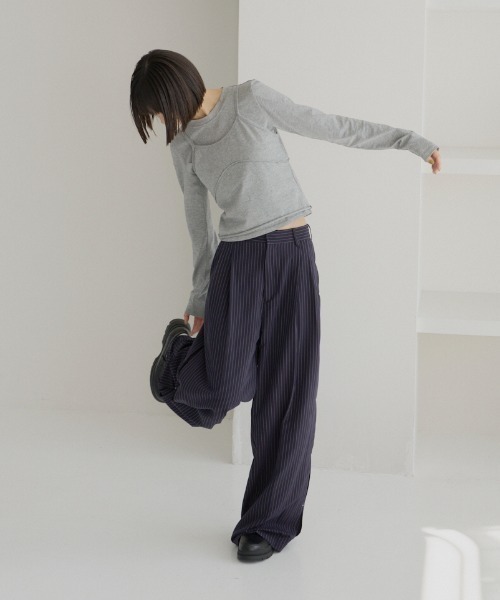 haek（ハク）の「stripe wide pants/ストライプワイドパンツ