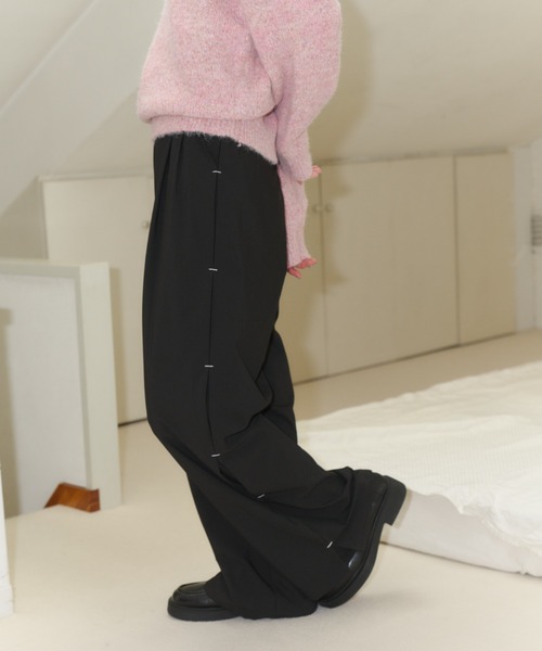 O*7様 haek ストライプネイビーパンツ haek スラックス パンツ stripe wide pants/ストライプワイド