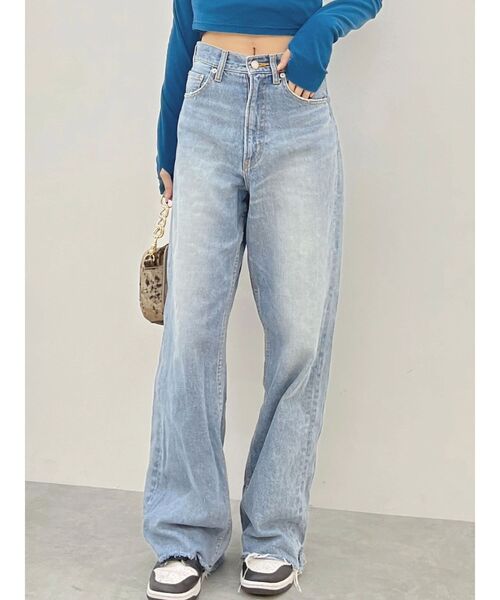 EVRIS（エヴリス）の「シンプルワイドデニムパンツ（デニムパンツ・レディース・ブラック/インディゴブルー/ライトブルー・X-SMALL/MEDIUM/SMALL）」の3枚目の写真