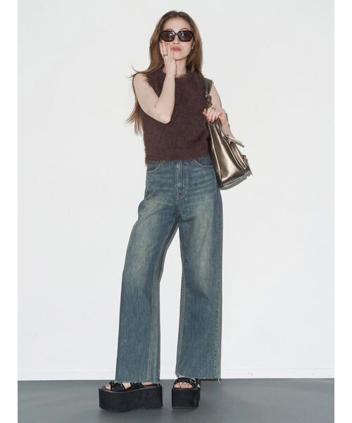 EVRIS（エヴリス）の「シンプルワイドデニムパンツ（デニムパンツ・レディース・ブラック/インディゴブルー/ライトブルー・X-SMALL/MEDIUM/SMALL）」の4枚目の写真