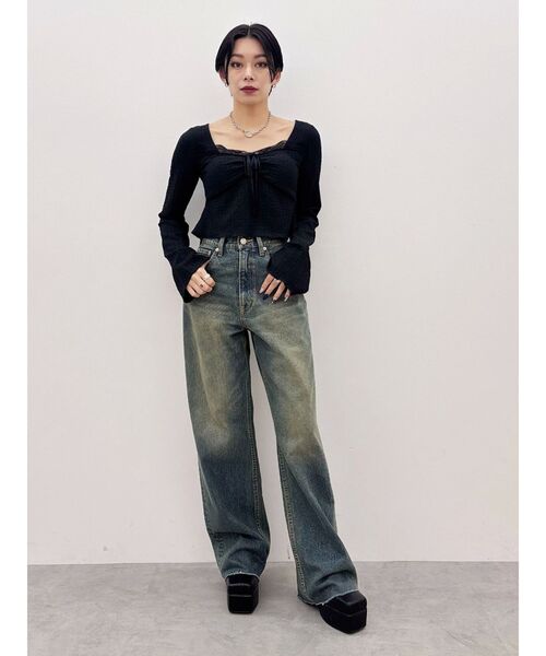 EVRIS（エヴリス）の「シンプルワイドデニムパンツ（デニムパンツ・レディース・ブラック/インディゴブルー/ライトブルー・X-SMALL/MEDIUM/SMALL）」の7枚目の写真