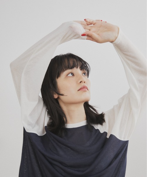 MERLOT(メルロー)の「シアーラグランロンT(Tシャツ/カットソー・レディース・ネイビー/レッド/ホワイト・FREE)」の2枚目の写真