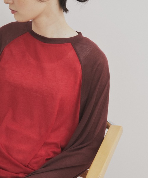MERLOT(メルロー)の「シアーラグランロンT(Tシャツ/カットソー・レディース・ネイビー/レッド/ホワイト・FREE)」の3枚目の写真