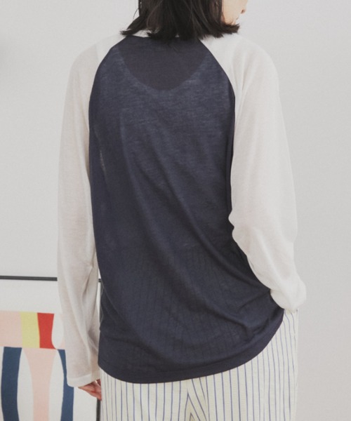 MERLOT(メルロー)の「シアーラグランロンT(Tシャツ/カットソー・レディース・ネイビー/レッド/ホワイト・FREE)」の21枚目の写真