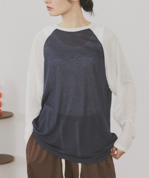 MERLOT(メルロー)の「シアーラグランロンT(Tシャツ/カットソー・レディース・ネイビー/レッド/ホワイト・FREE)」の14枚目の写真