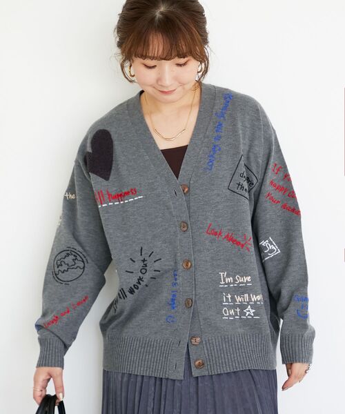 le.coeur blanc(ルクールブラン)の「《手洗い可能》TORRAZZO DONNA エンブロイダリーニットカーデ(カーディガン/ボレロ・レディース・グレー/アイボリー・38)」の1枚目の写真