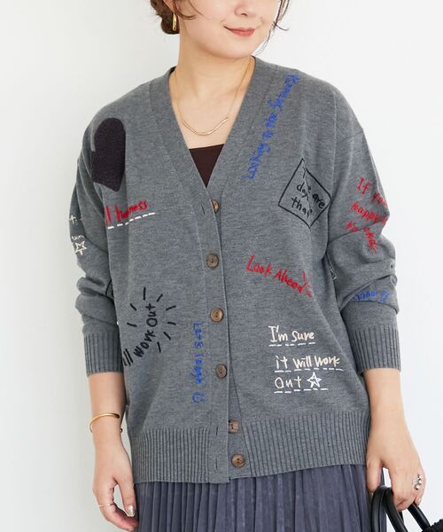 le.coeur blanc(ルクールブラン)の「《手洗い可能》TORRAZZO DONNA エンブロイダリーニットカーデ(カーディガン/ボレロ・レディース・グレー/アイボリー・38)」の13枚目の写真