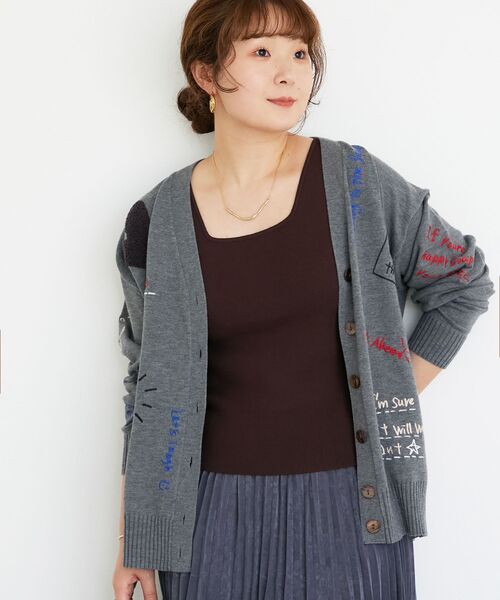 le.coeur blanc(ルクールブラン)の「《手洗い可能》TORRAZZO DONNA エンブロイダリーニットカーデ(カーディガン/ボレロ・レディース・グレー/アイボリー・38)」の14枚目の写真