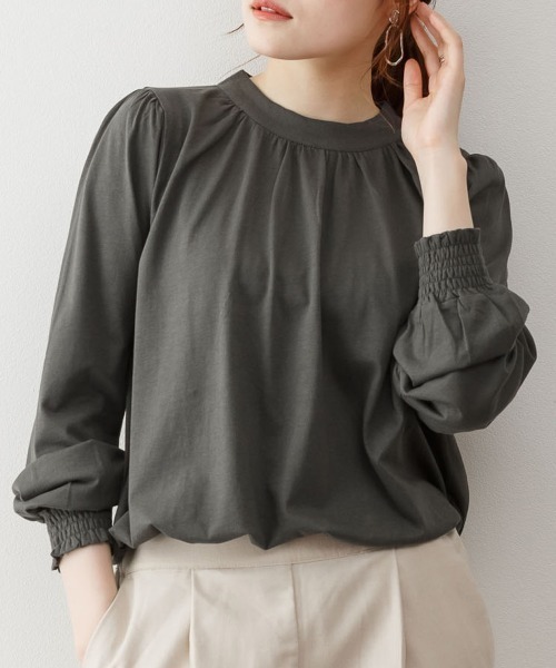 RCD(アールシーディー)の「プチハイネックボリュームスリーブカットソー(Tシャツ/カットソー・レディース・ブラック/チャコールグレー/ライトブラウン/グレイッシュベージュ/ホワイト・M-L/LL~3L/4L~5L)」の14枚目の写真