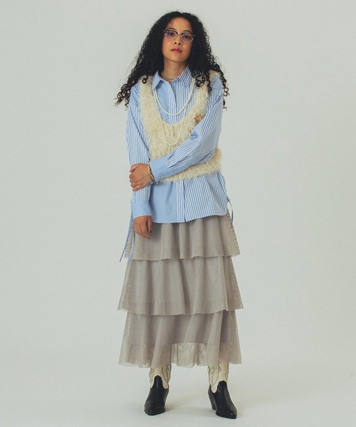 ROSE BUD（ローズバッド）の「MESH TIRERD SKIRT（スカート・レディース・ブラック/グレー・ONE SIZE）」の21枚目の写真