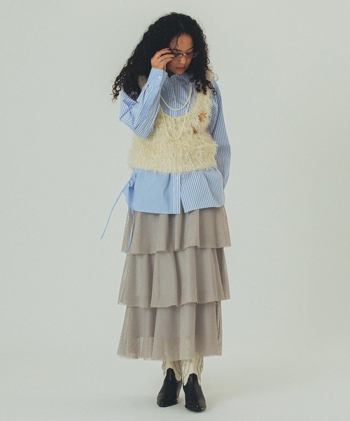 ROSE BUD（ローズバッド）の「MESH TIRERD SKIRT（スカート・レディース・ブラック/グレー・ONE SIZE）」の22枚目の写真