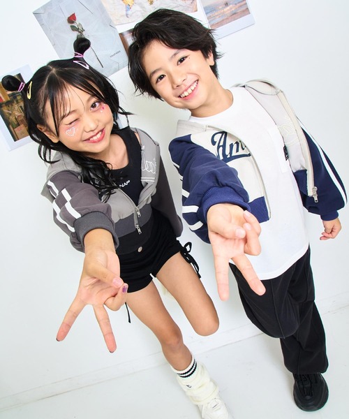 ANAP kids（アナップキッズ）の「ダブルジップ ジャージ パーカー【ジュニアお揃い】（パーカー・キッズ・ネイビー/カーキ/ブラック系その他/レッド・120cm/130cm/110cm）」の14枚目の写真