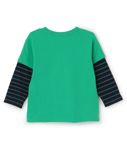 KP BOY（ケーピーボーイ）の「恐竜刺しゅう レイヤード風長袖Tシャツ（Tシャツ/カットソー・キッズ・ブルー/グリーン・90cm/110cm/100cm/120cm/80ｃｍ）」の3枚目の写真