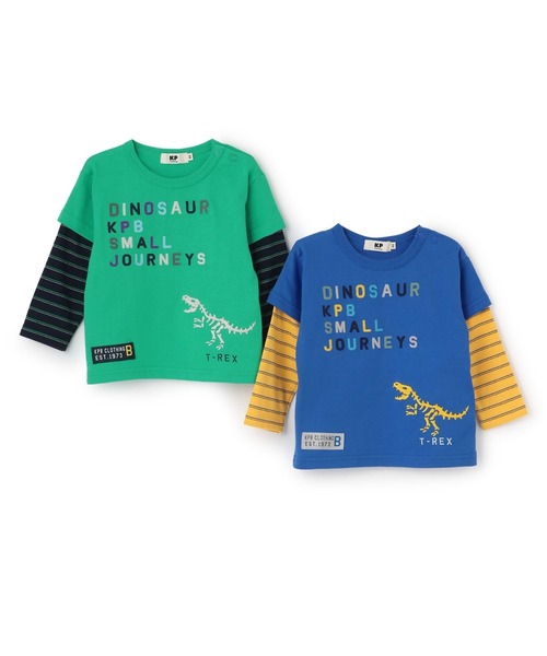 KP BOY（ケーピーボーイ）の「恐竜刺しゅう レイヤード風長袖Tシャツ（Tシャツ/カットソー・キッズ・ブルー/グリーン・90cm/110cm/100cm/120cm/80ｃｍ）」の10枚目の写真