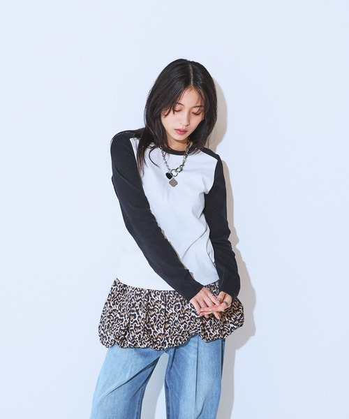 JEANASIS(ジーナシス)の「バイカラーフライスLS TEE/594163(Tシャツ/カットソー・レディース・グレー系その他/ネイビー系/ブラック系その他・FREE)」の2枚目の写真