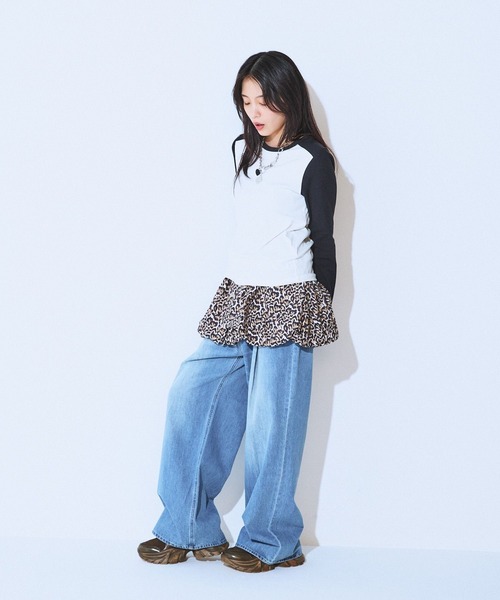 JEANASIS(ジーナシス)の「バイカラーフライスLS TEE/594163(Tシャツ/カットソー・レディース・グレー系その他/ネイビー系/ブラック系その他・FREE)」の5枚目の写真