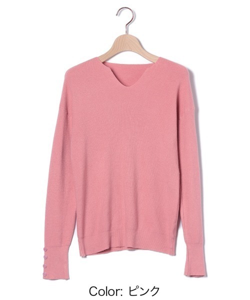 Beststore（ベストストア）の「【9色展開】キーネックニット リブニット キーネック 長袖 ニット レイヤードトップス 袖ボタン　中厚　きれいめカジュアル オフィスカジュアル 秋服 冬服（ニット/セーター・レディース・パープル/ベージュ/ピンク/レッド/ホワイト/ブラウン/ライトベージュ/ブラック/ブルー・FREE）」の22枚目の写真