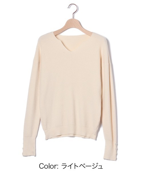 Beststore（ベストストア）の「【9色展開】キーネックニット リブニット キーネック 長袖 ニット レイヤードトップス 袖ボタン　中厚　きれいめカジュアル オフィスカジュアル 秋服 冬服（ニット/セーター・レディース・パープル/ベージュ/ピンク/レッド/ホワイト/ブラウン/ライトベージュ/ブラック/ブルー・FREE）」の20枚目の写真