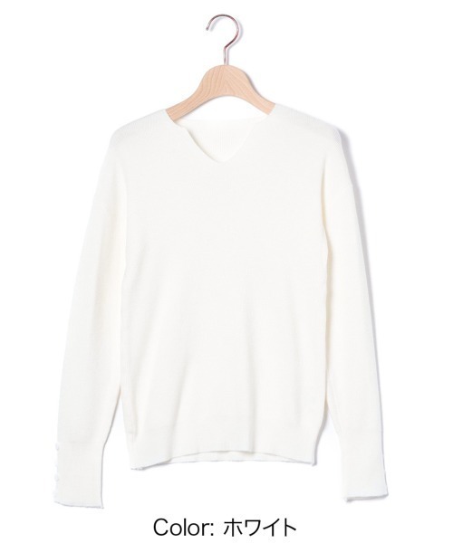 Beststore（ベストストア）の「【9色展開】キーネックニット リブニット キーネック 長袖 ニット レイヤードトップス 袖ボタン　中厚　きれいめカジュアル オフィスカジュアル 秋服 冬服（ニット/セーター・レディース・パープル/ベージュ/ピンク/レッド/ホワイト/ブラウン/ライトベージュ/ブラック/ブルー・FREE）」の21枚目の写真