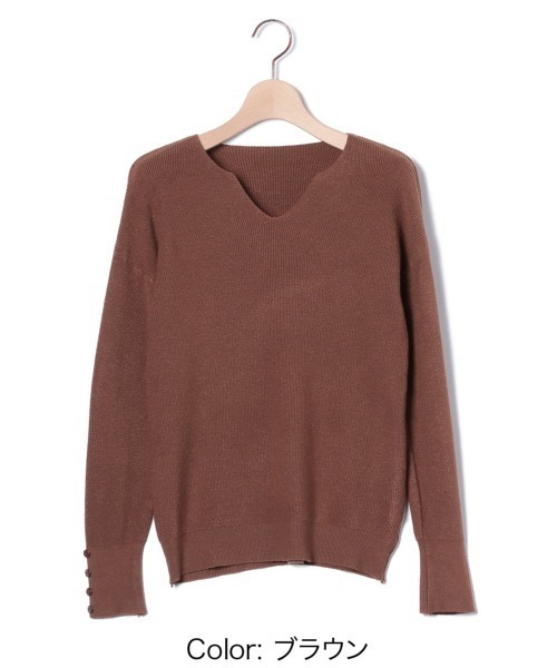 Beststore（ベストストア）の「【9色展開】キーネックニット リブニット キーネック 長袖 ニット レイヤードトップス 袖ボタン　中厚　きれいめカジュアル オフィスカジュアル 秋服 冬服（ニット/セーター・レディース・パープル/ベージュ/ピンク/レッド/ホワイト/ブラウン/ライトベージュ/ブラック/ブルー・FREE）」の19枚目の写真