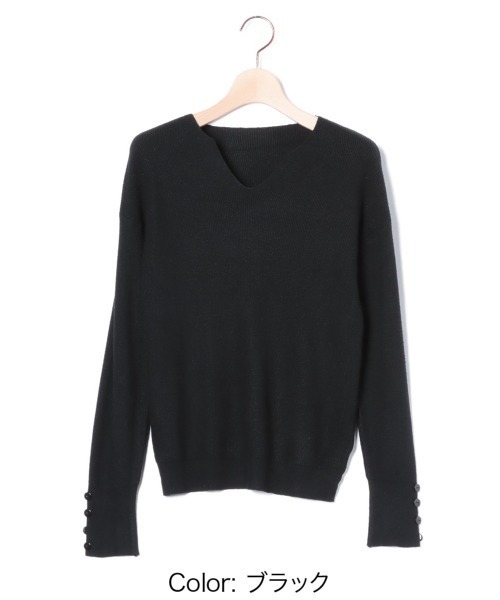 Beststore（ベストストア）の「【9色展開】キーネックニット リブニット キーネック 長袖 ニット レイヤードトップス 袖ボタン　中厚　きれいめカジュアル オフィスカジュアル 秋服 冬服（ニット/セーター・レディース・パープル/ベージュ/ピンク/レッド/ホワイト/ブラウン/ライトベージュ/ブラック/ブルー・FREE）」の18枚目の写真