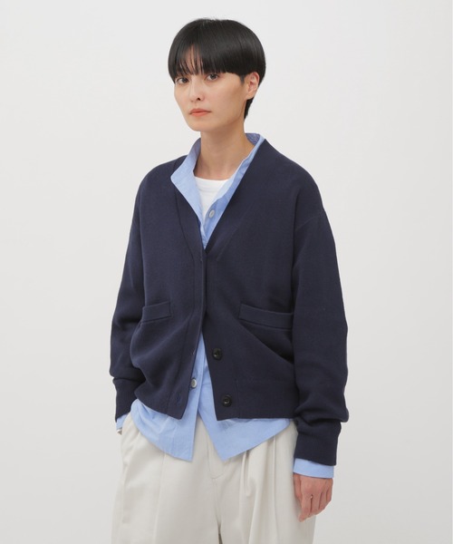 MHL.（エムエイチエル）の「DRY WORN COTTON RIB（カーディガン/ボレロ・レディース・ネイビー/オフホワイト・2）」の2枚目の写真